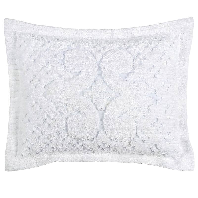 Better Trends Ashton Collection in Medallion Design 100% Cotton Tufted Unique Luxurious Machine Washable Tumble Dry - White - Standard Sham