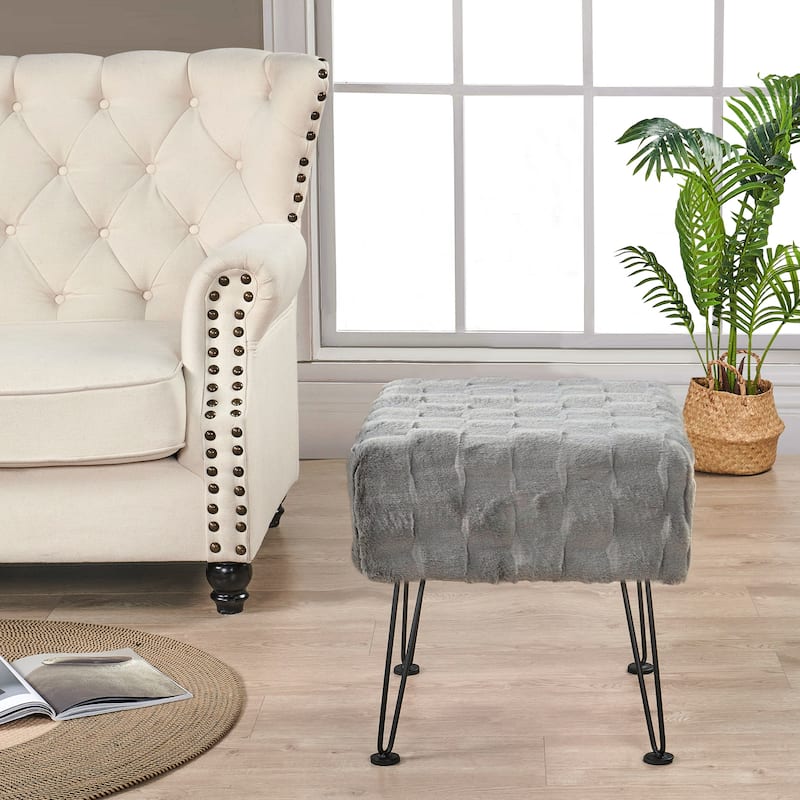 Home Soft Things Brick FauxFur Stool Soft Ottoman Furry Padded Seat