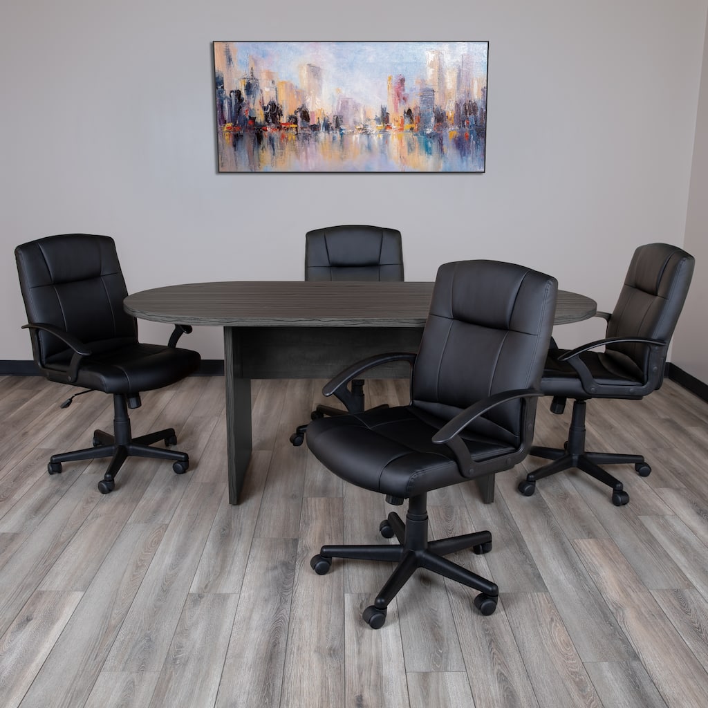 5 Piece Oval Conference Table Set with 4 LeatherSoft-Padded Task Chairs