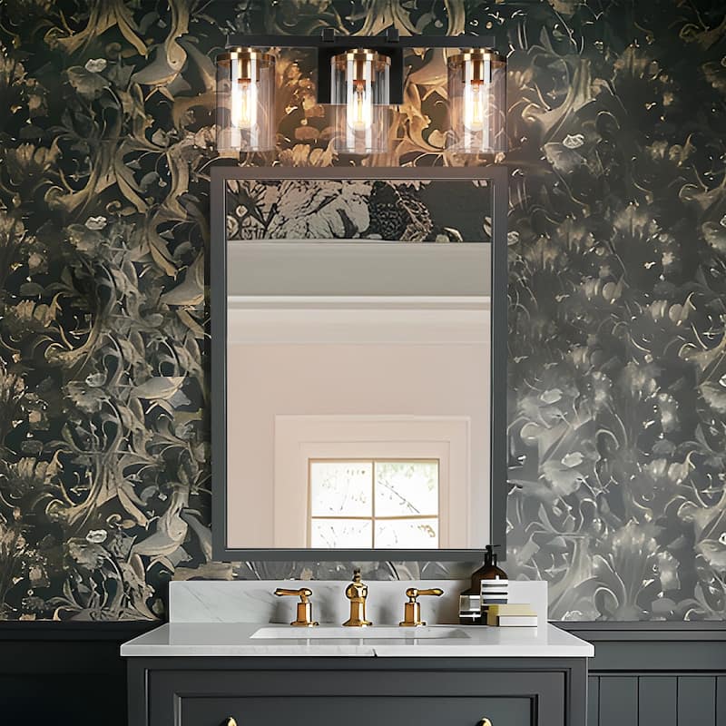 Modern 2/3/4-Light Black Gold Bathroom Vanity Lights with Cylinder Glass