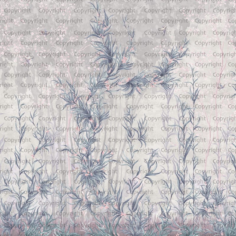 Delicate Wildflowers, Elegant Botanical Wallpaper Mural - Purple - W:225" x H:118"