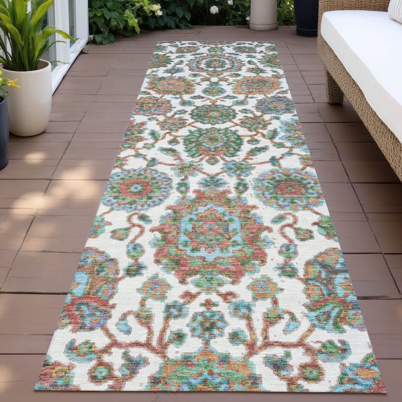 Machine Washable Indoor/Outdoor Traditional Farmhouse Chantille Rug - Coral - 2'3" x 7'6"