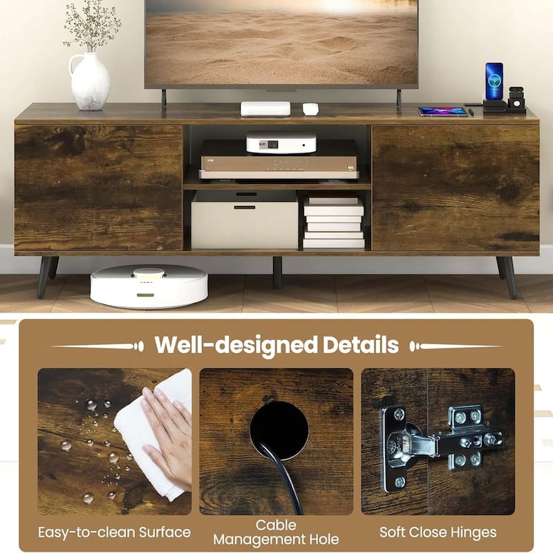 Modern TV Stand Entertainment Center w/ Power Outlet for TV up to 60''