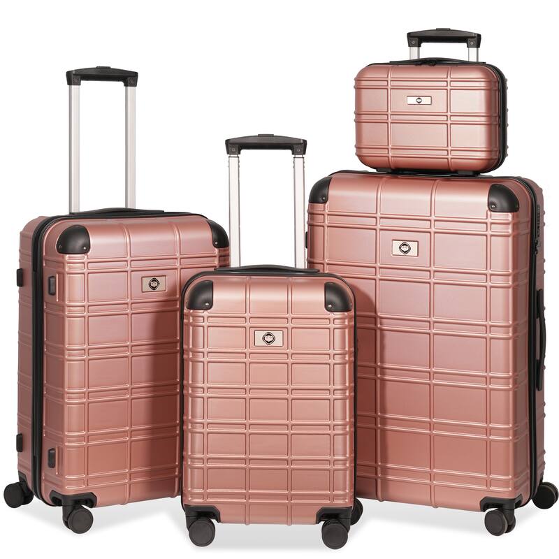 Luggage Set 4 Piece, ABS+PC Hardshell Lightweight Durable Suitcase with TSA Lock and Spinner Wheels, for Men Women Travel - Rose Gold