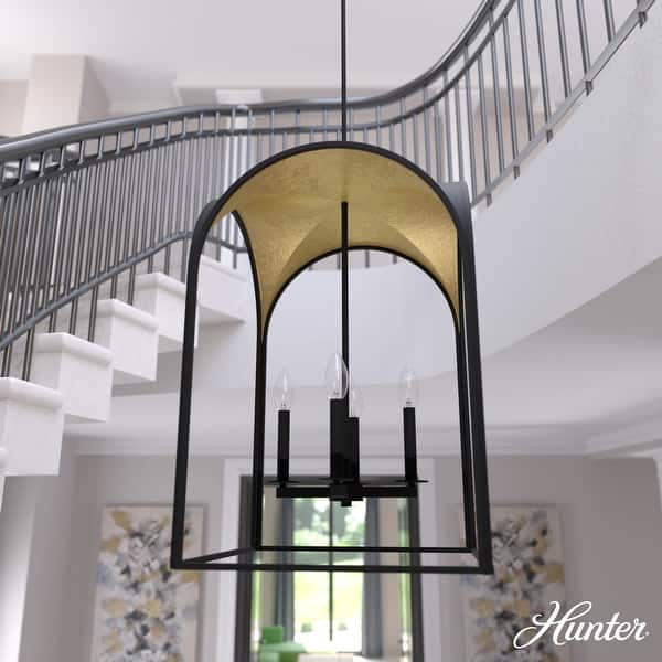 slide 2 of 9, Hunter 18" Dukestown 4-Light Pendant - Kitchen Island, Dining Room, Entry - Industrial, Contemporary, Transitional Natural Iron-Gold Leaf