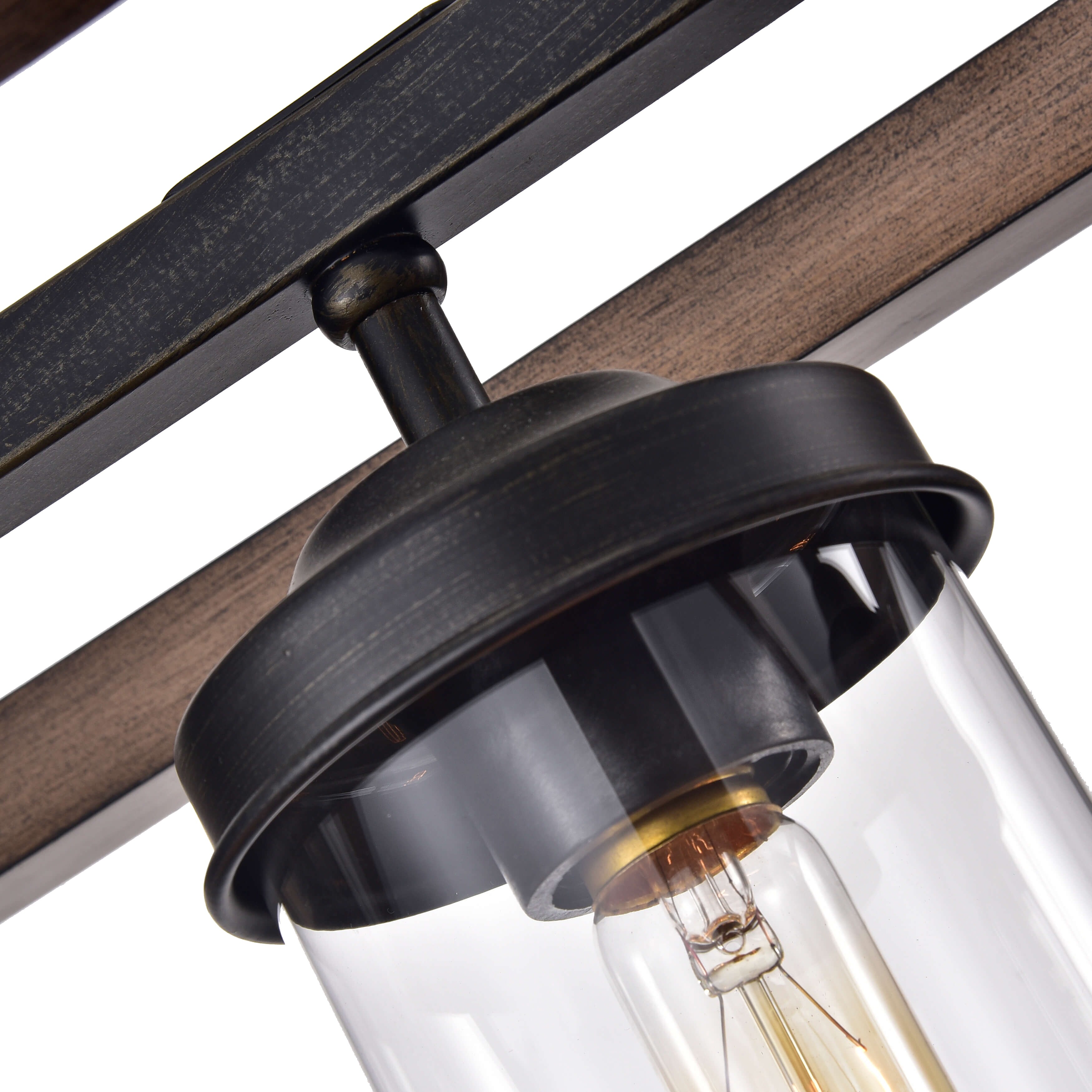 Daniela 5 light Antique Black Metal and Natural Wood Glass Chandelier