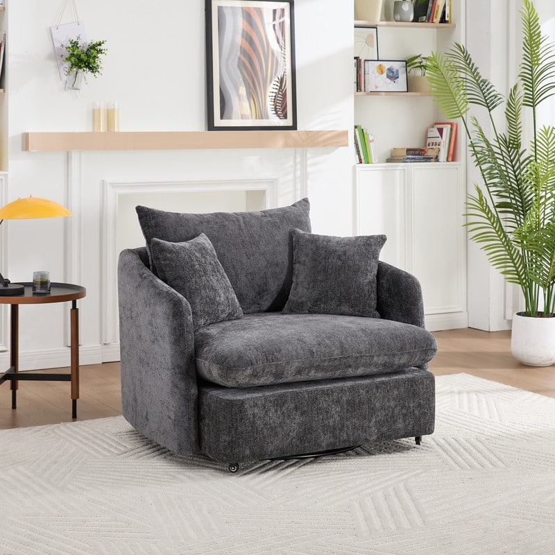 46" Chenille Upholstered Sofa Swivel Chair