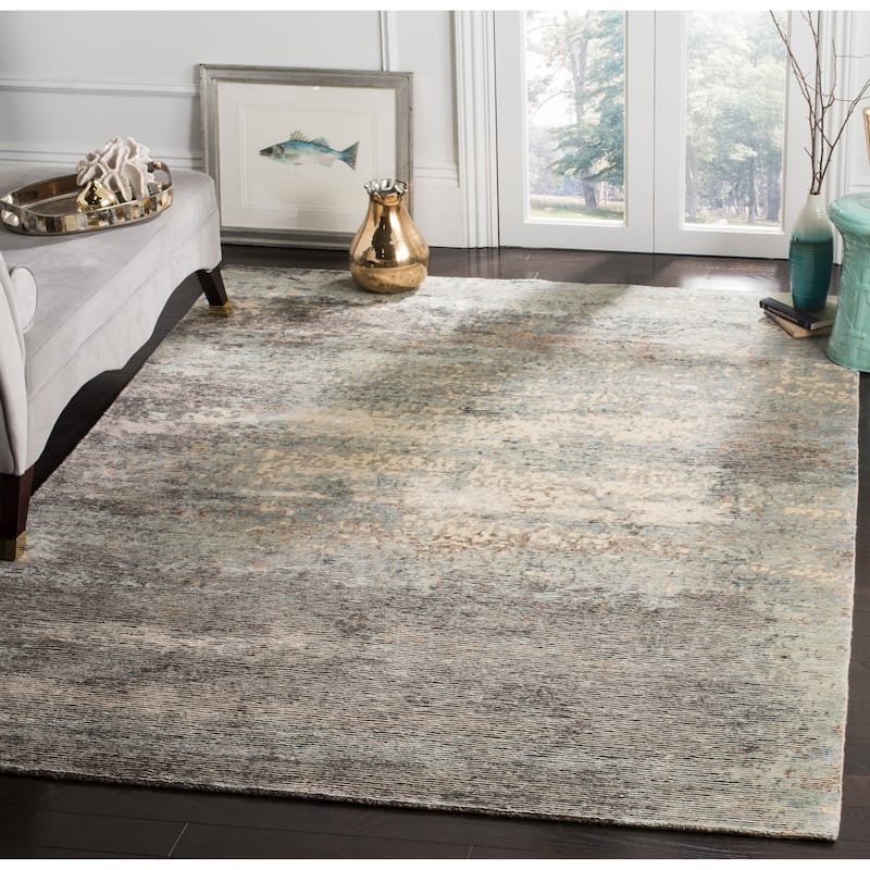 SAFAVIEH Couture Hand-knotted Tiffany Pieralda Modern Abstract Viscose Rug - 9' x 12' - Blue/Silver