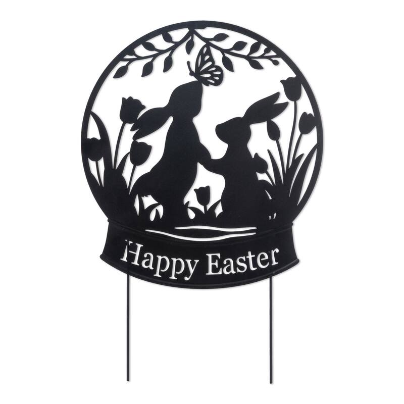 Glitzhome 30"H Easter Metal Silhouette Bunny Couple Yard Stake Wall Decor (Two Function)