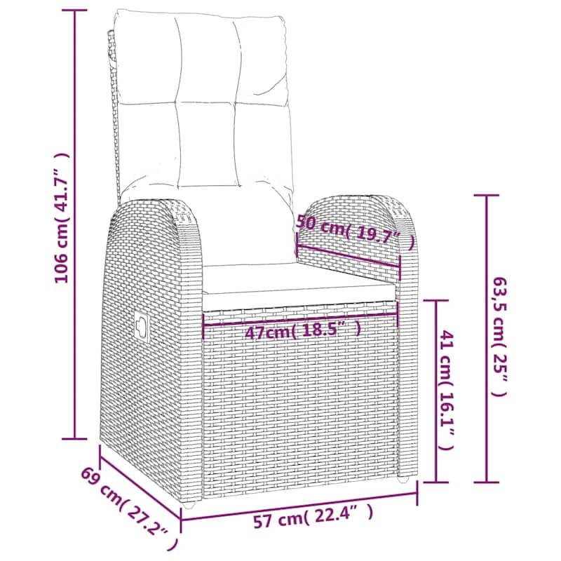 vidaXL Patio Dining Set with Cushions Outdoor Furniture Black Poly Rattan - 35.4 x 94.5 x 29.5
