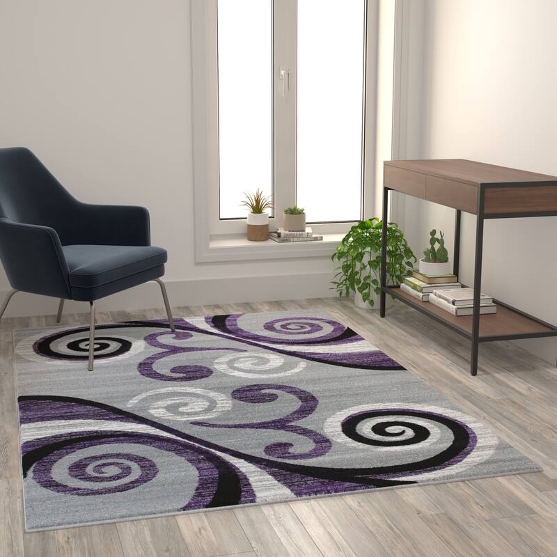 Modern Distressed Swirl Abstract Style Indoor Area Rug