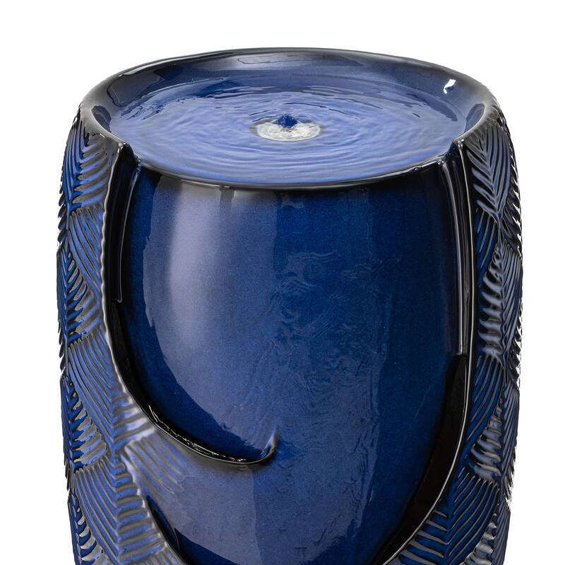 Glitzhome Oversized LED Lighted Ceramic Pot Floor Fountains for Outdoor Garden