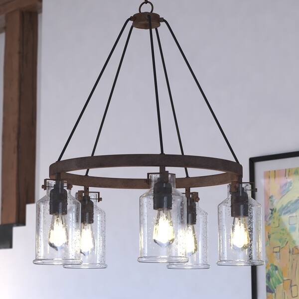 Carbon Loft Visage 5 Light Rustic Bronze Chandelier With Jar Glass And Edison Bulbs 26 In W X 30 In H X 26 In D Overstock 22701469
