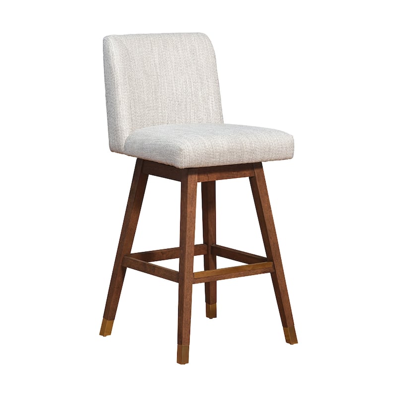 Full Back Swivel Counter Height Bar Stool with Armrest and Foam Cushion Seat Wood Frame for Kitchen - Beige-Wood-Brown-40.5"