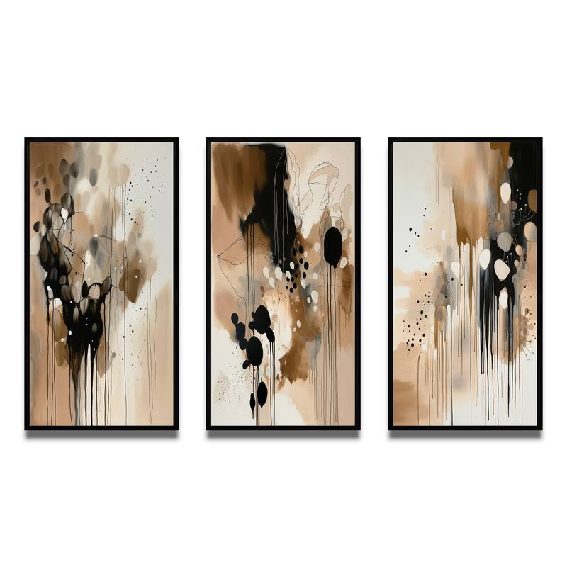 Designart "Brown Mindful Abstraction III" Abstract Framed Wall Art Set Of 3 Frame Gallery Wall Set For Home Decor