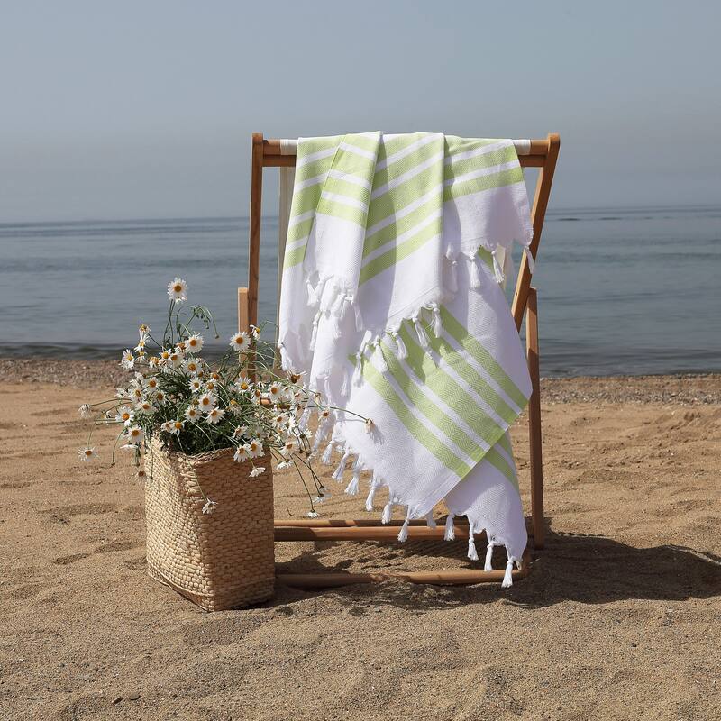 Authentic Hotel and Spa Turkish Cotton Herringbone Pestemal Beach Towel (Set of 2)