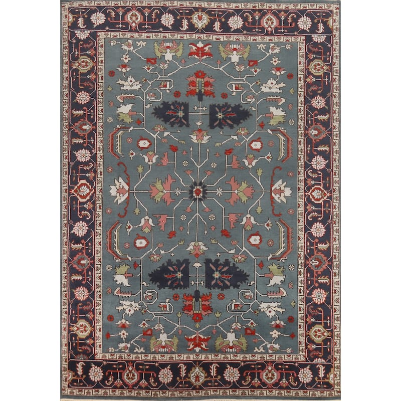 Hand Knotted Oriental 100% Wool Carpet Traditional Geometric Navy Blue & Blues Heriz (serapi) Area Rug - 11' 10'' X 8' 9''