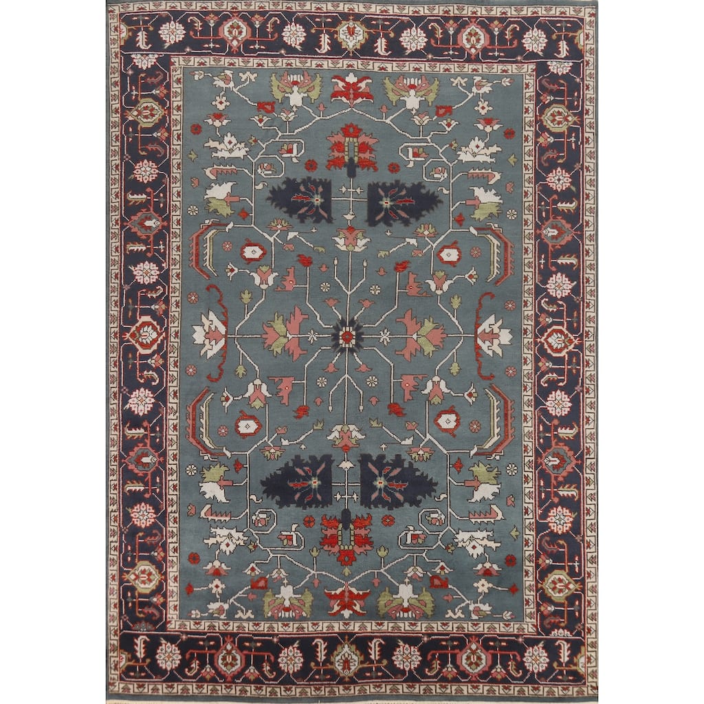 Hand Knotted Oriental 100% Wool Carpet Traditional Geometric Navy Blue & Blues Heriz (serapi) Area Rug - 11' 10'' X 8' 9''