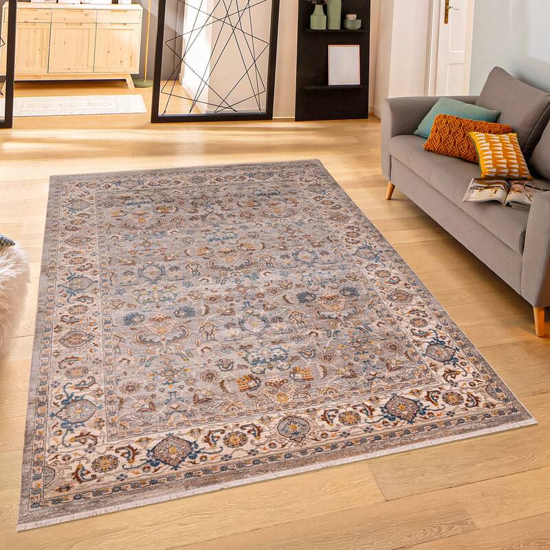 Arcelina Nuulyn Gray Oriental Polyester Area Rug - 9'1" x 12'9"