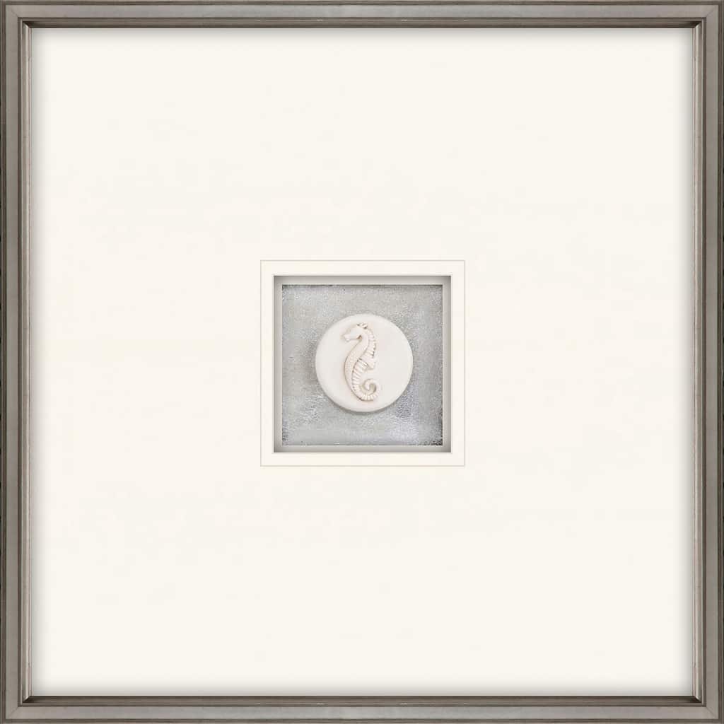 Seahorse Intaglio Framed Art Mixed Media Shadow Box Under Glass - White