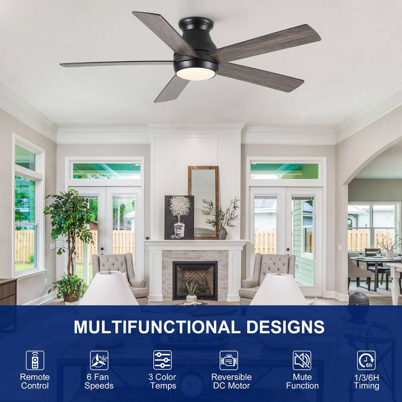 YUHAO AeroLite 48 in. Indoor White Low Profile Standard Ceiling Fan with Bright White Integrated LED Light Kit, Remote Included