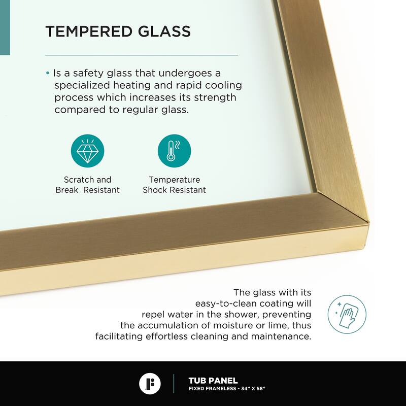 Frameless Fixed Tub Clear Tempered Shower Glass Panel