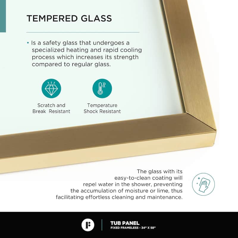 Full Frame Fixed Tub Clear Tempered Shower Glass Panel