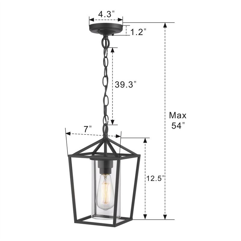 1-light Black Metal With Glass Shade Outdoor Hanging Pendant Light