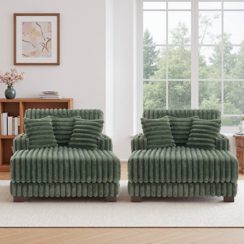 2-Piece Flannel Chaise Lounge Sofa Bed Set with Cup Holder