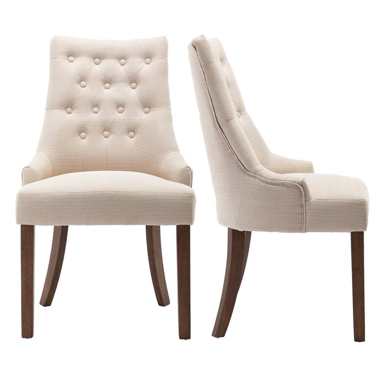 Wingback Upholstered Dining Chairs, Fabric Side with Tufted Button