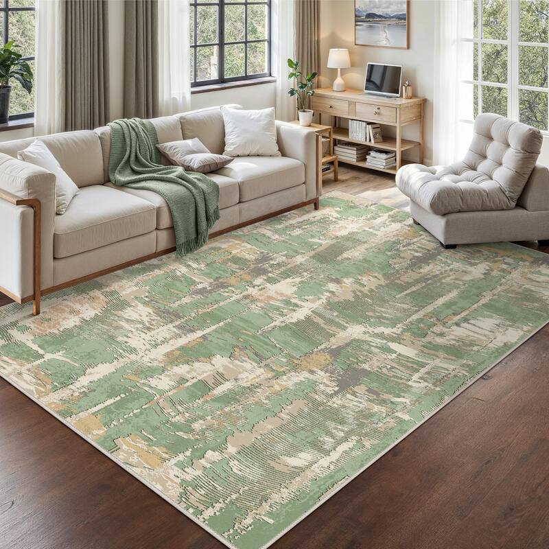 Mcow Textural Wash Collection Abstract Low-Pile Machine-Washable Area Rug