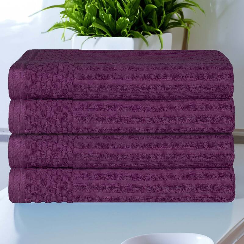 Superior Ribbed Cotton Absorbent Heavyweight Bath Towel Set - 4PC Bath Towels - Purple