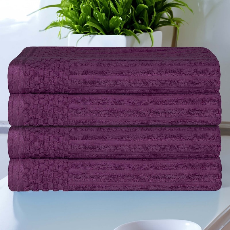 Superior Soho Ribbed Cotton Bath Towel Set of 4 - Purple