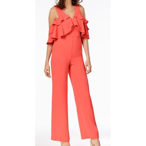 pink cold shoulder jumpsuit