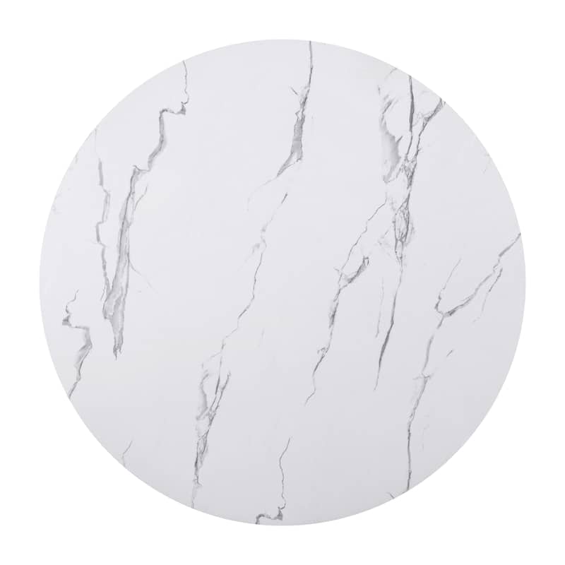 Marble Texture Round Dining Table for 4 with Sturdy H-shape Legs, Coffee Table Kitchen Table with Adjustable Feet