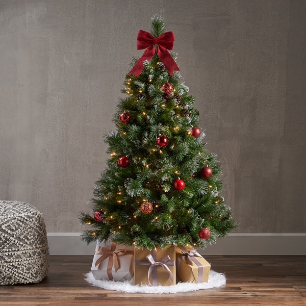 slide 2 of 21, 4.5-ft Spruce Pre-Lit or Unlit Artificial Christmas Tree with Glitter Branches Red Berries Pinecones by Christopher Knight Home CLEAR
