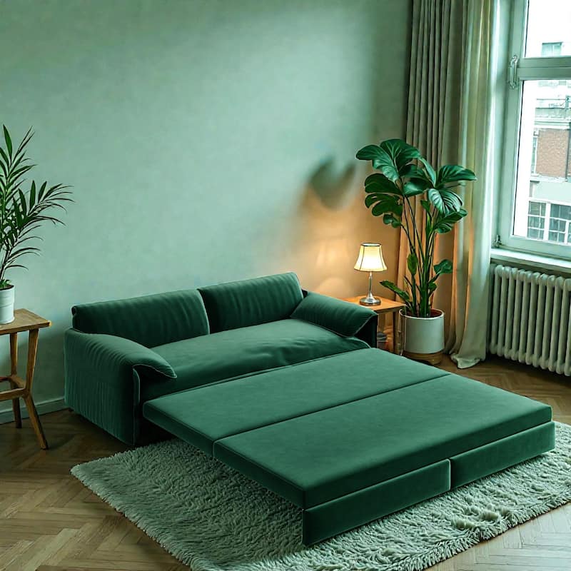 66" Pull Out Sofa Bed, 3-in-1 Convertible Queen Sleeper Sofa with Side Storage, Velvet Loveseat for Living Room Apartment