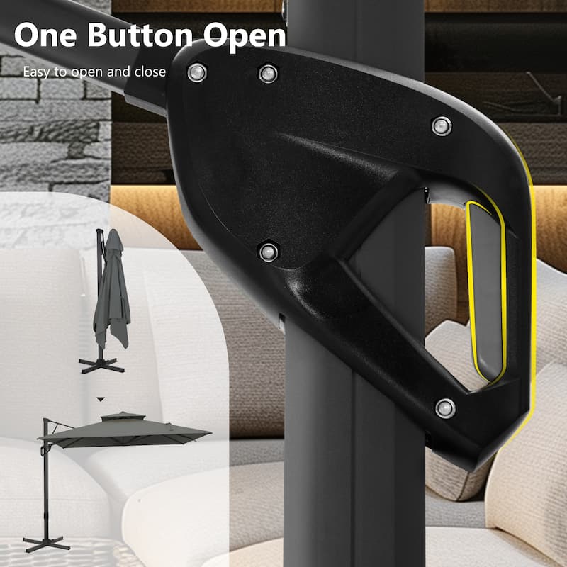 MAISON ARTS 10 FT Automatic Hydraulic Cantilever Umbrella Aluminum Pole 360 Degree Rotation with Weighted Base Included