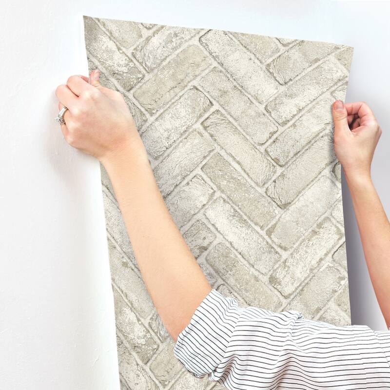 Chesapeake Canelle Taupe Brick Herringbone Wallpaper
