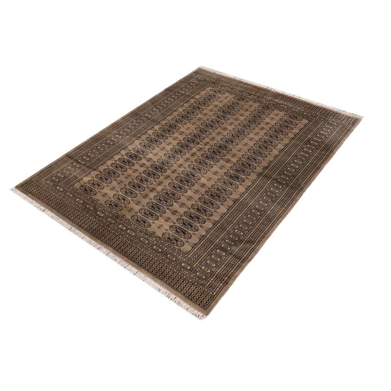 Tribal Bokhara Brock Gray/Black Hand Knotted Wool Rug - 5'1'' x 8'2''