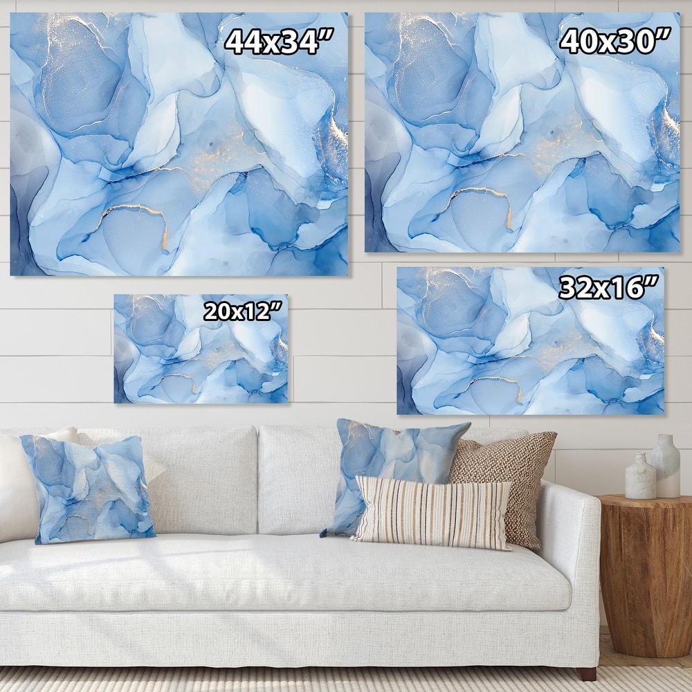 Designart "Liquid Ink Art In Shades Of Light Blue I" Modern Canvas Wall Art Print