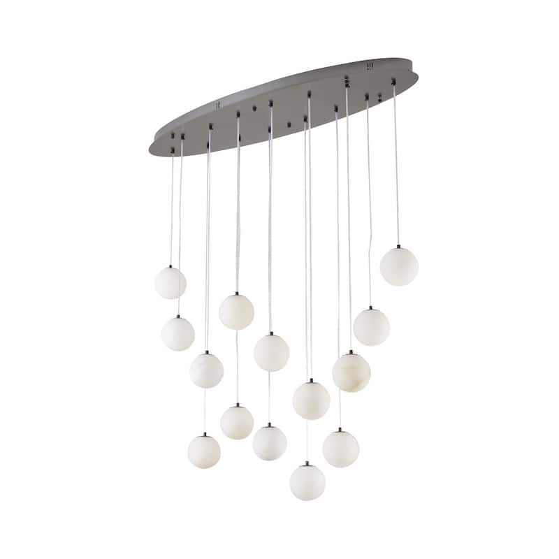 14-Light Black Stainelss Steel Chandelier With Alabaster Pendants
