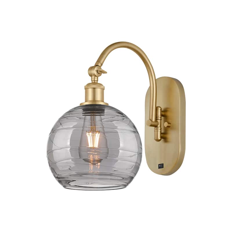 Innovations Lighting 518-1W 13 8 Athens Deco Swirl Sconce Athens Deco - Satin Gold / Light Smoke Deco Swirl