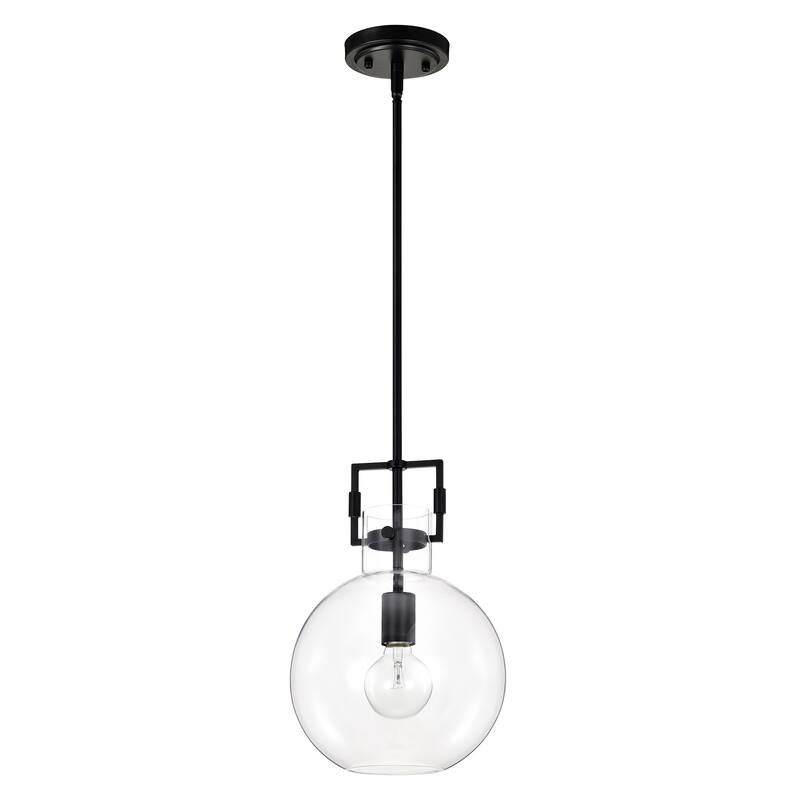 Matte Black 1-Light 10 Inch Globe Shaped Clear Glass Pendant