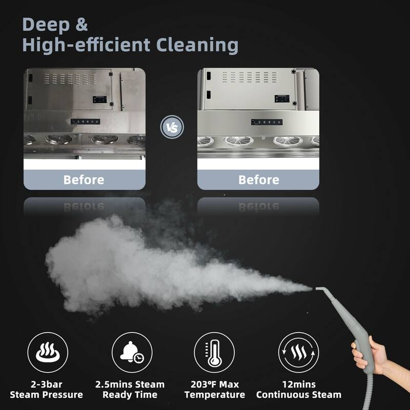 Home Steam Cleaner 1000W with 10.2oz Tank 12min Continuous Steam Long Hose and Cleaning Brushes - 5.5" x 5" x 10" (L x W x H)
