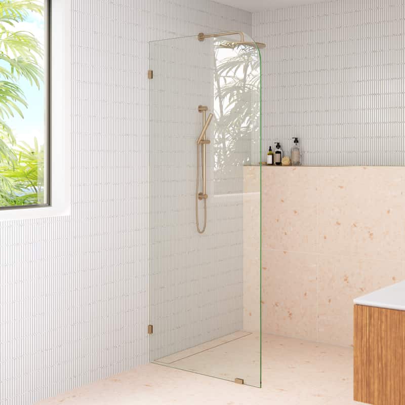Glass Warehouse 30" x 78" Frameless Shower Door - Single Fixed Panel Radius - Brushed Bronze