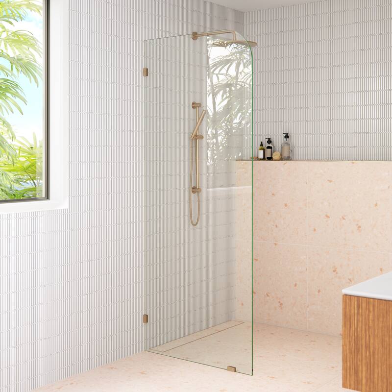 Glass Warehouse 32" x 78" Frameless Shower Door - Single Fixed Panel Radius - Brushed Bronze
