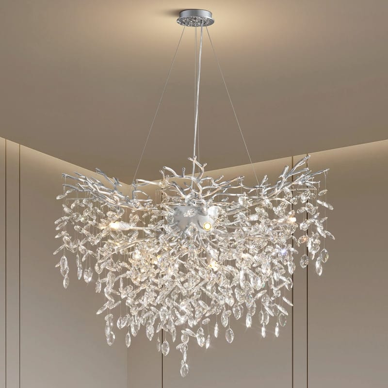 Modern Round Branch Crystal Chandelier, 600-1200mm Diameter, Marquise Cut Crystal Pendant Light - 40in - Sliver