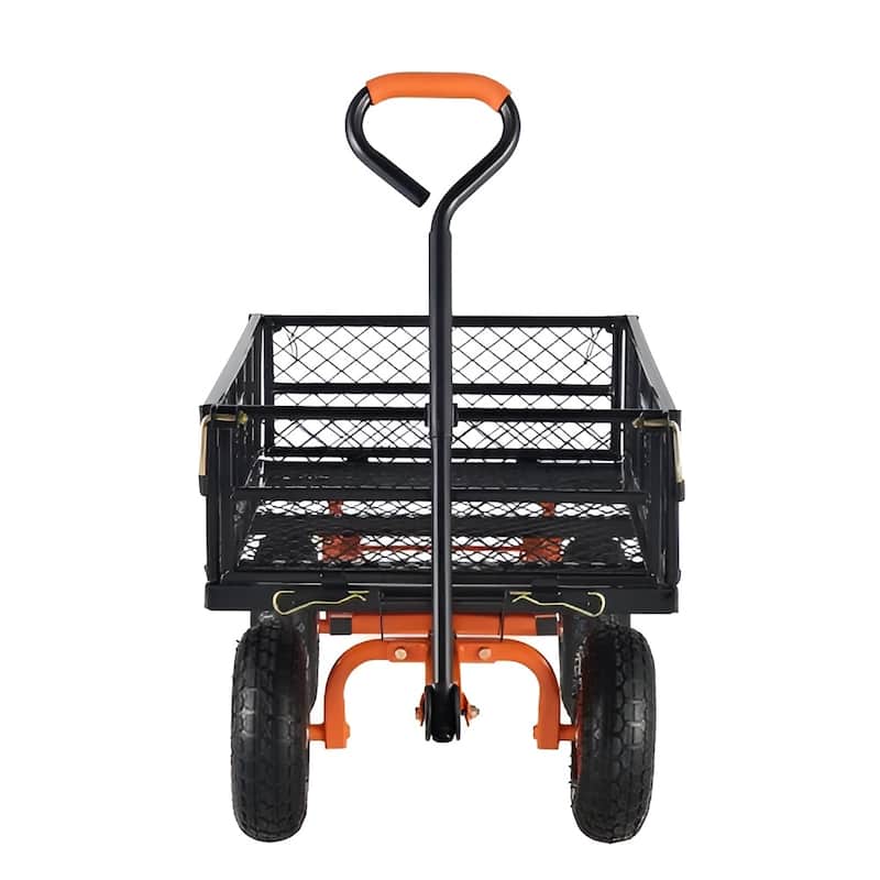 Orange Steel Dump Cart 400lbs Yard Wagon 10" Wheels Flatbed Mesh Cover - 69.68x19.48x19.68inch