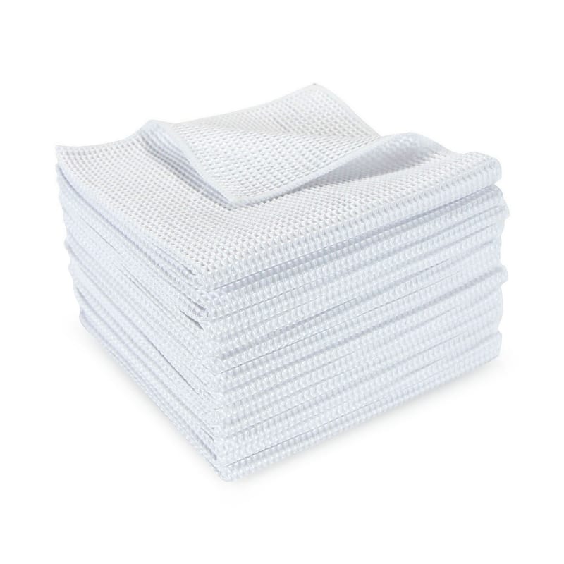 Arkwright 12-Piece Waffle Microfiber Cleaning Cloths - 16x16 - White